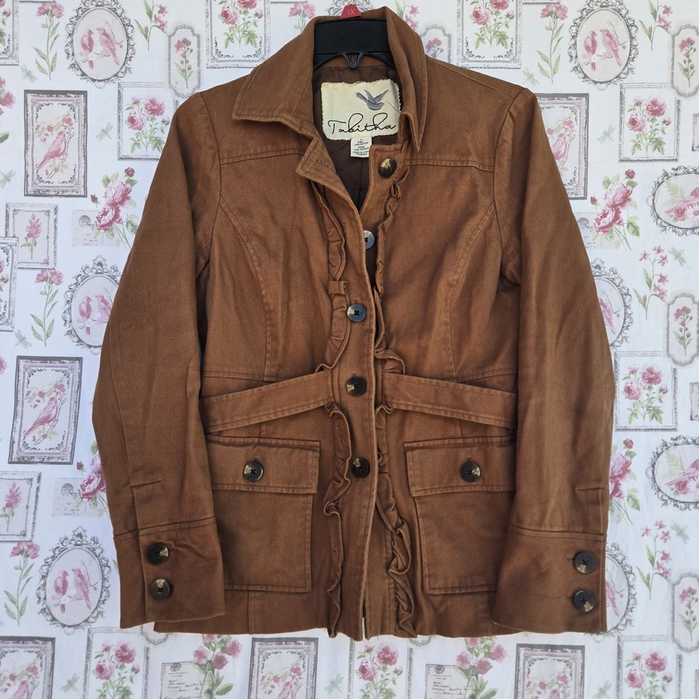 Anthropologie Tabitha Brown Cotton Ruffle Utility‎ Military Blazer Jacket Size 4